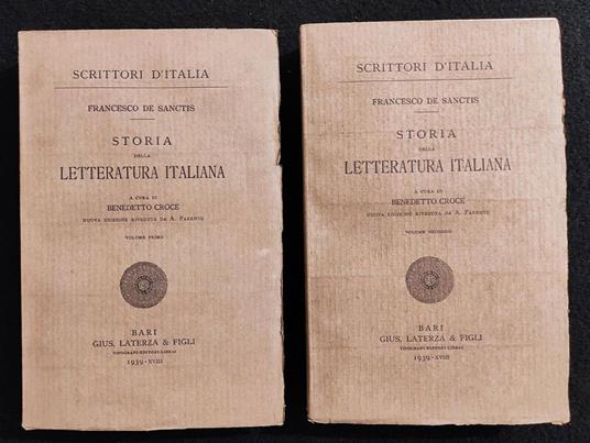Scrittori d'Italia - Storia della Letteratura Italiana -Laterza -1939 - 2 Volumi - Francesco De Sanctis - copertina