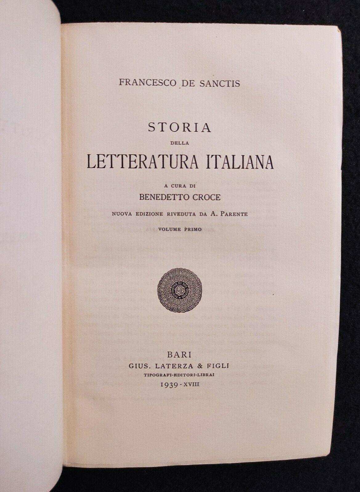 Scrittori d'Italia - Storia della Letteratura Italiana -Laterza -1939 - 2 Volumi