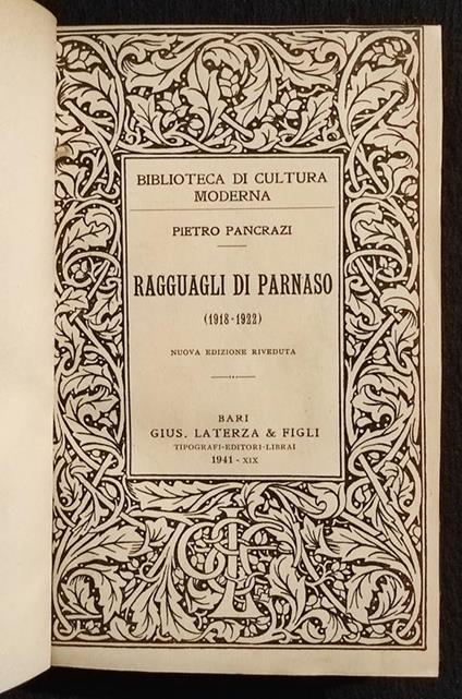 Ragguagli di Parnaso - P. Pancrazi - Laterza - 1941 - Pietro Pancrazi - copertina