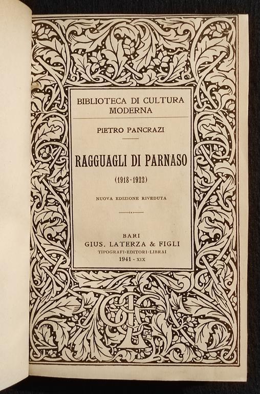 Ragguagli di Parnaso - P. Pancrazi - Laterza - 1941 - Pietro Pancrazi - copertina