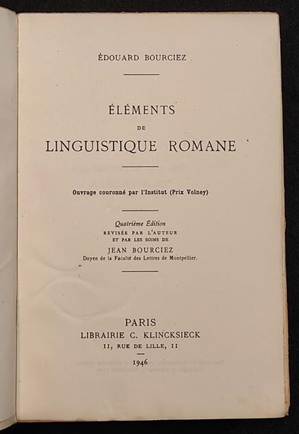 Elements De Linguistique Romane - E. Bourciez - Klincksieck - 1946 - copertina