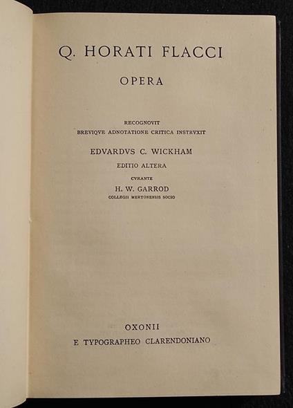 Q. Horati Flacci - Opera - Typographeo Clarendoniano - 1952 - copertina