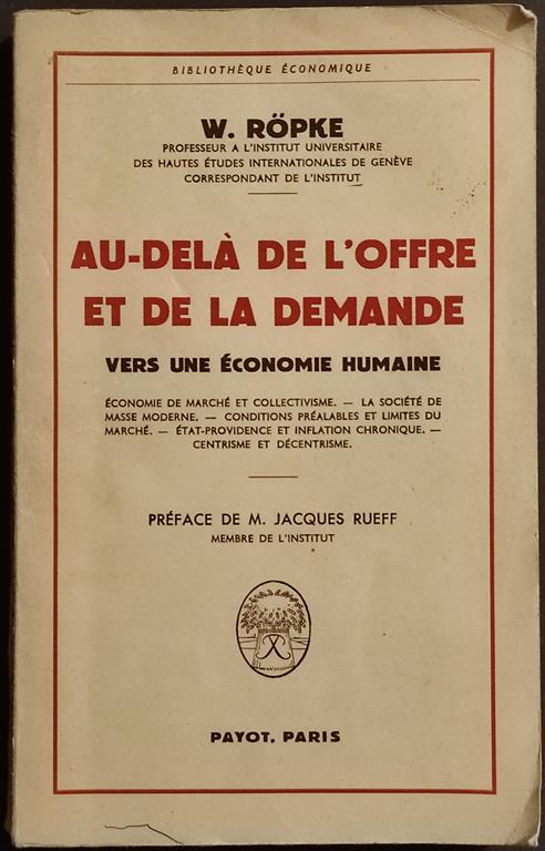 Au-Delà De l'Offre et de la Demande - Vers une économie Humaine - 1961 - Wilhelm Röpke - copertina