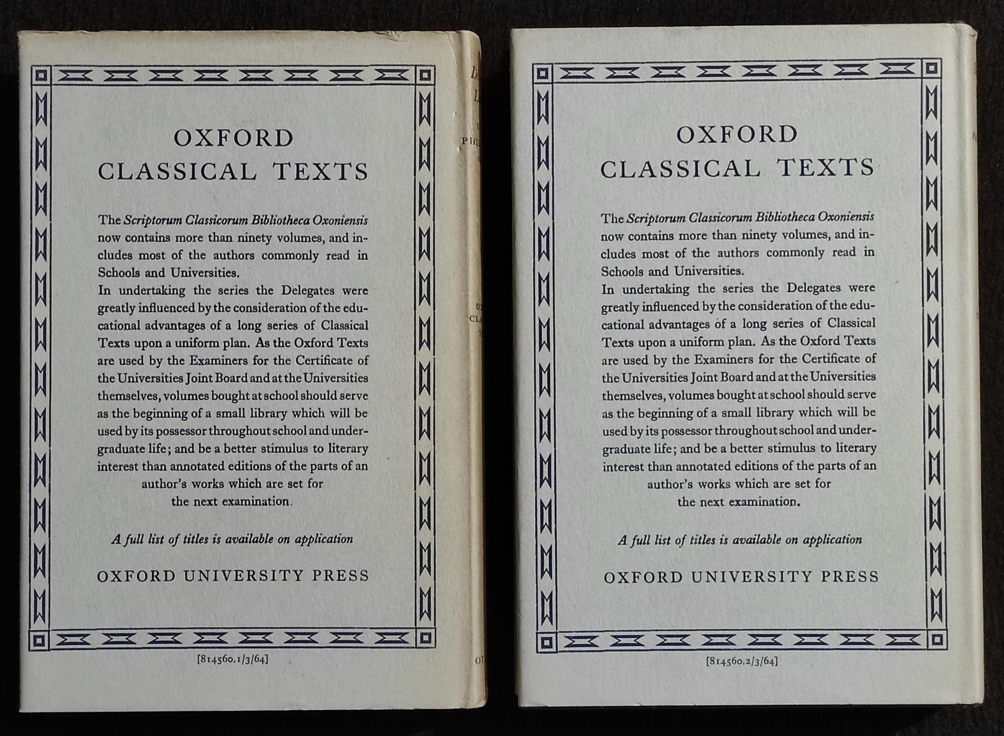 Diogenis Laertii - Vitae Philosophorvm - Typ. Clarendoniano - 1964 - 2 Tomi