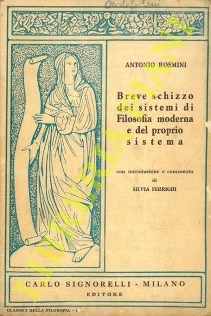 Breve schizzo dei sistemi di filosofia moderna e del proprio sistema - Antonio Rosmini - copertina