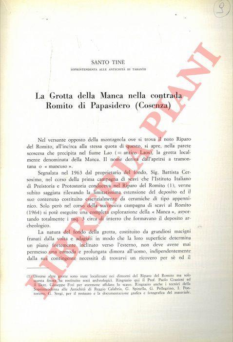 La Grotta della Manca nella contrada Romito di Papasidero (Cosenza) - Santo Tiné - copertina