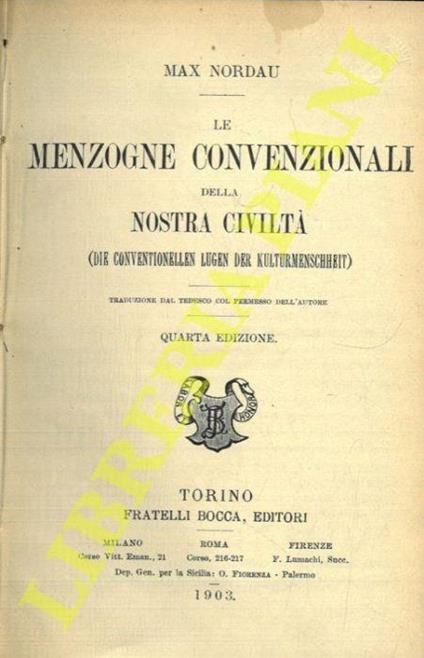 Le menzogne convenzionali della nostra civiltà. (Die conventionellen lugen der kulturmenschheit) - Max Nordau - copertina