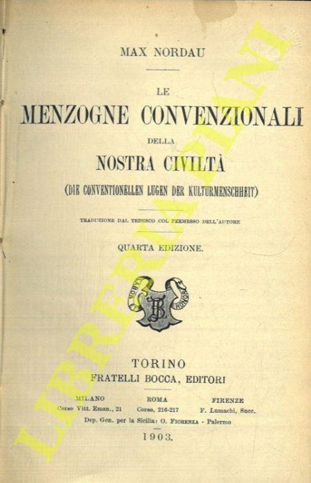 Le menzogne convenzionali della nostra civiltà. (Die conventionellen lugen der kulturmenschheit) - Max Nordau - copertina
