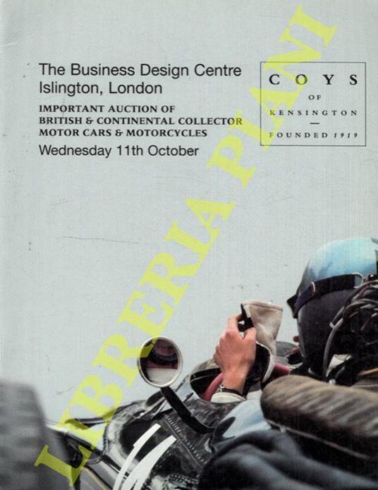 Spirit of Motoring. Business Designe Centre Islington, London. Important Auction of British & Continental Collector Motor Cars & Motorcycles. Wednesday 11th October - copertina