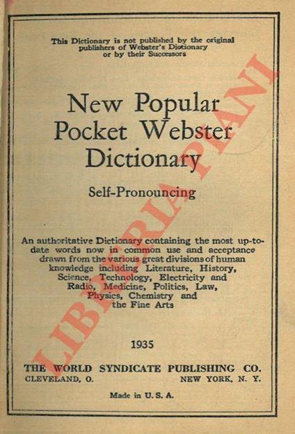 New Popular Pocket Webster Dictionary. Self-Pronouncing - copertina