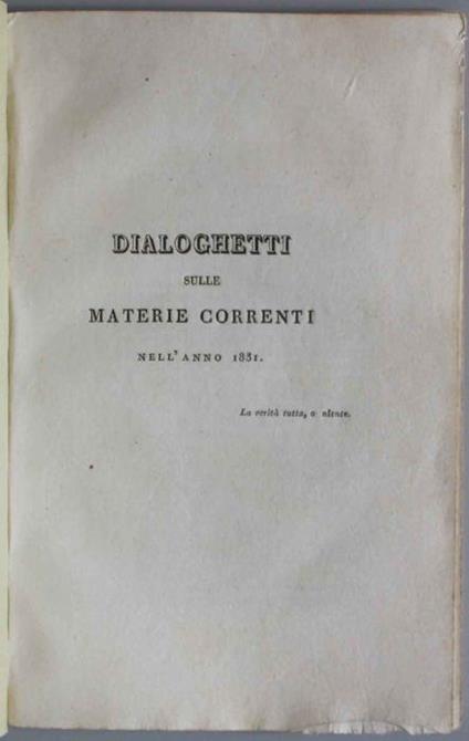 Dialoghetti sulle materie correnti nell'anno 1831. Il viaggio di pulcinella - Monaldo Leopardi - copertina