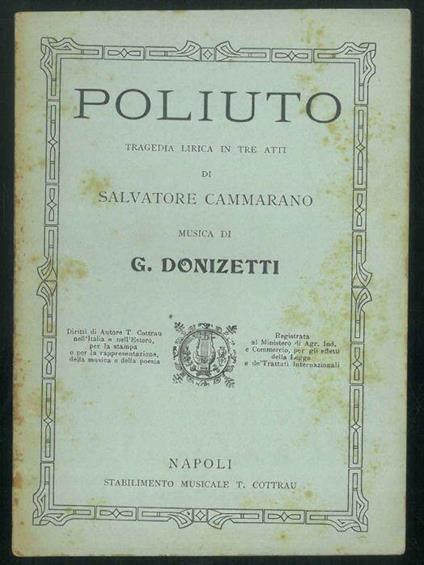 Poliuto. Tragedia lirica in tre atti - Salvatore Cammarano - copertina