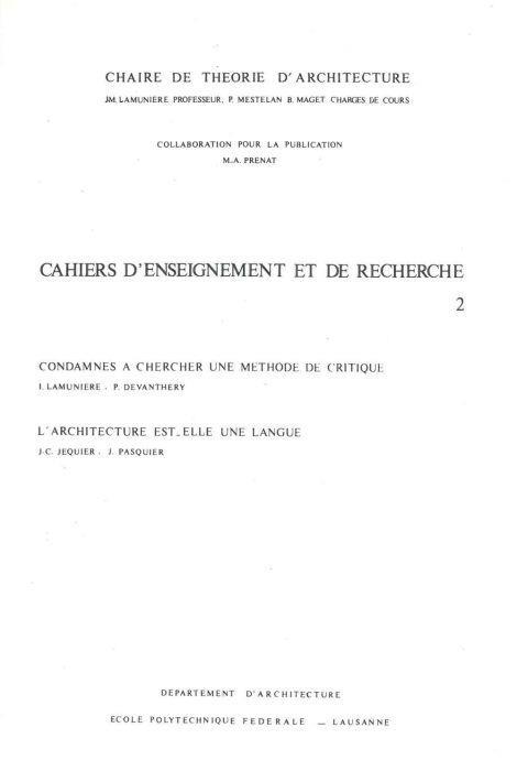 Cahiers d'enseignement et de recherche - copertina