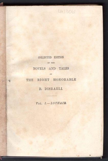 Lothair - Benjamin Disraeli - copertina