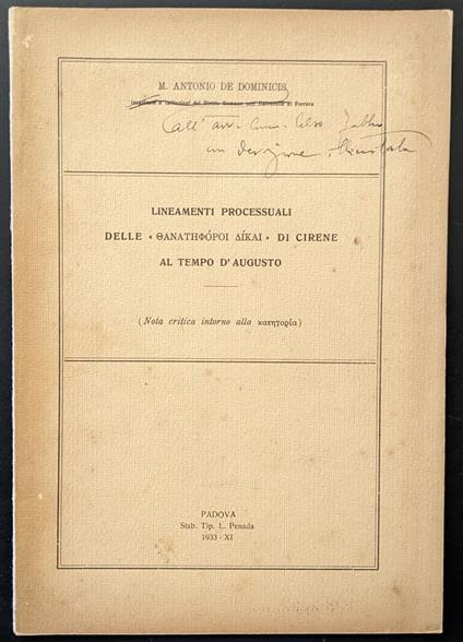 Lineamenti processuali delle "Ganathoopoi Aikai" di Cirene al tempo d'Augusto - Antonio De Dominicis - copertina