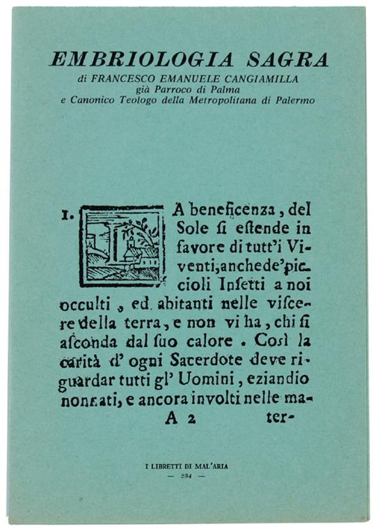 Embriologia Sagra. I Libretti Di Mal'Aria 234 - copertina