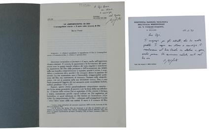 Le "Imperfezioni" Di Dio. L'"Evangelium Crucis" E Il Sacro Come Rovescio Di Dio. Estratto Da Asprenas, 3/1992 - Bruno Forte - copertina