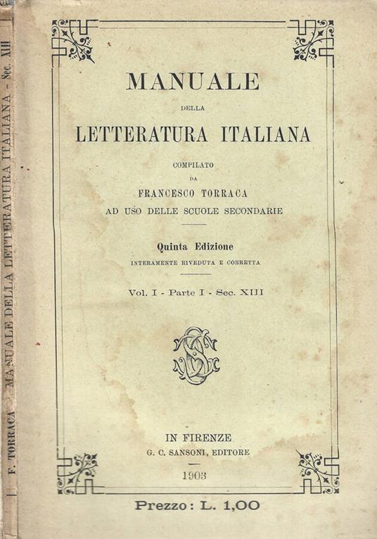 Manuale della letteratura italiana - Francesco Torraca - copertina
