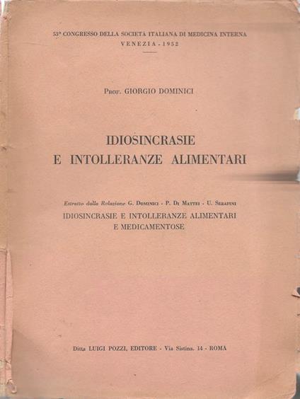 Idiosincrasie e intolleranze alimentari - Giorgio Domenici - copertina