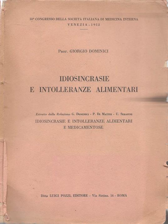 Idiosincrasie e intolleranze alimentari - Giorgio Domenici - copertina