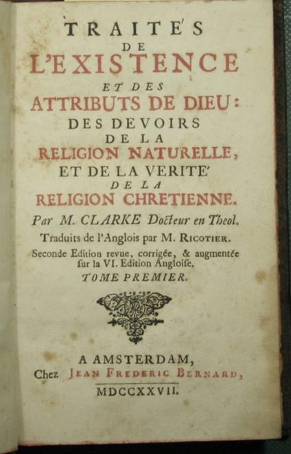 Traites de l'existence et des attributs de Dieu - Clarke Lee - copertina