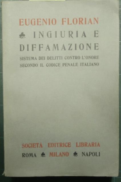 Ingiuria e diffamazione - Eugenio Florian - copertina