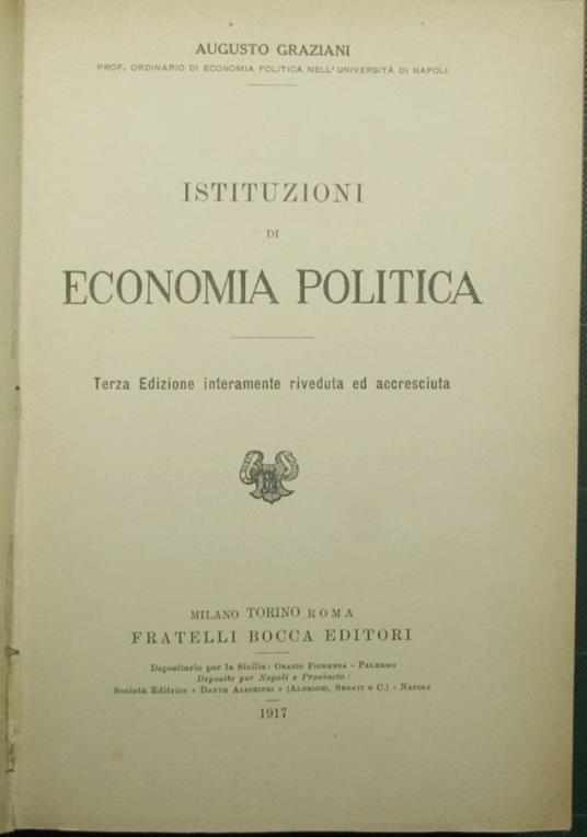 Istituzioni di economia politica - Augusto Graziani - copertina