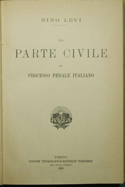 La parte civile nel processo penale italiano - Nino Levi - copertina