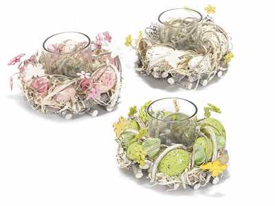 Idee regalo Centrotavola Pasquale con Portacandela con Uova Colorate e Fiori Set da 3 Idea Regalo Pasqua Gruppo Maruccia