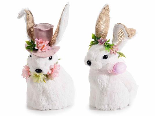 Coniglietti Pasquali Decorativi in Fibra Naturale Fatti a Mano Colore Bianco Idea Regalo per la Pasqua Set da 2