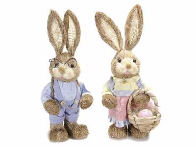 Idee regalo Coppia di Conigli Pasquali in Fibra Naturale e Tessuto Decorazioni Artigianali per Casa e Negozi Idea Regalo Pasqua Set da 2 Gruppo Maruccia