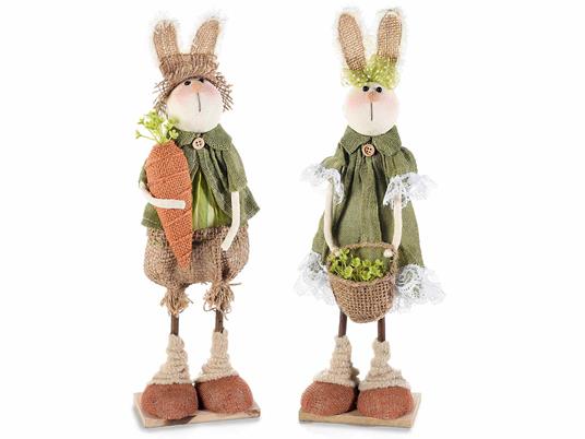 Conigli Pasquali con Abito in Juta Set da 2 Decorazioni Artigianali per  Casa e Negozi