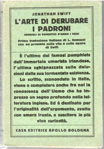 L' arte Di Derubare I Padroni. Consigli Ai Domestici D'ambo I Sessi - Jonathan Swift - copertina
