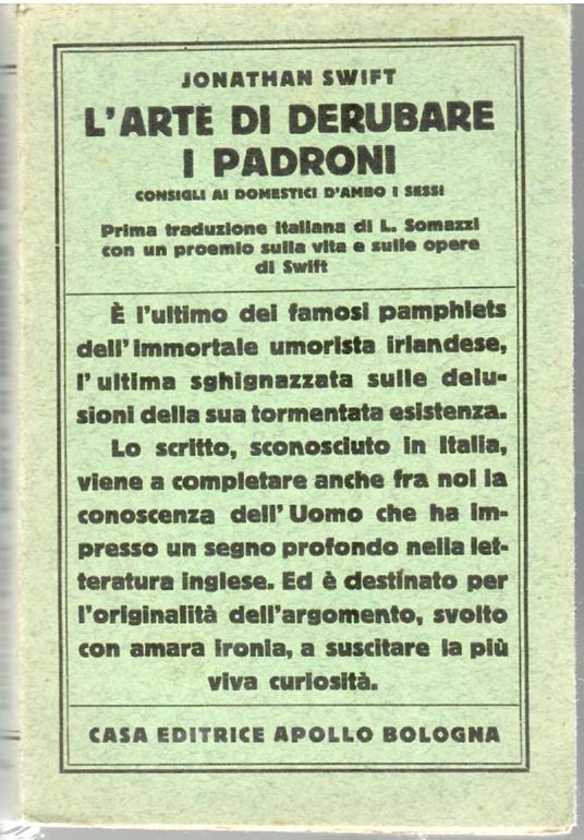 L' arte Di Derubare I Padroni. Consigli Ai Domestici D'ambo I Sessi - Jonathan Swift - copertina