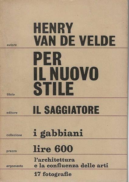 Per il nuovo stile - Henry Van de Velde - copertina