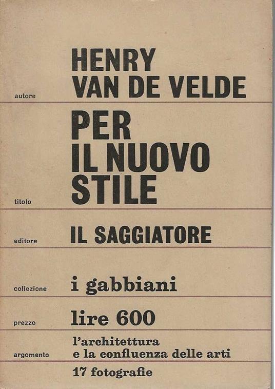Per il nuovo stile - Henry Van de Velde - copertina
