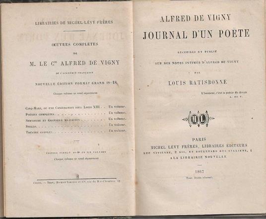 Alfred de Vigny - Journal d'un poete - Louis Ratisbonne - copertina