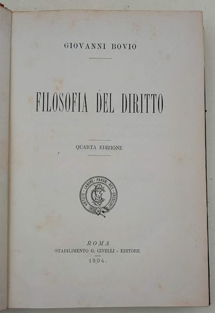 Filosofia Del Diritto - Giovanni Bovio - copertina