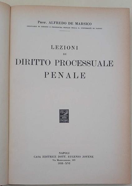Lezioni Di Diritto Processuale Penale - Alfredo De Marsico - copertina