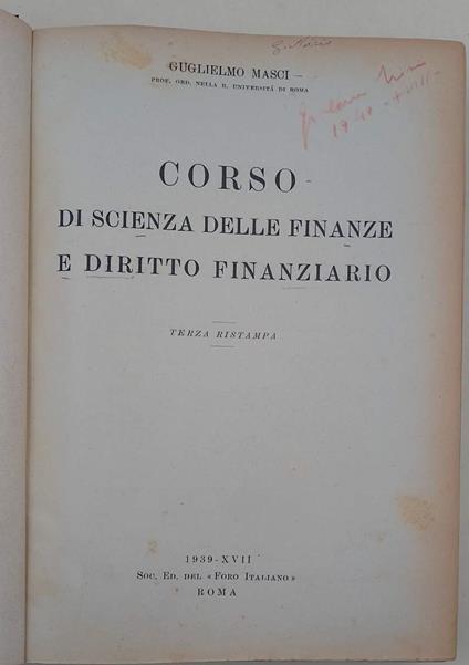 Corso Di Scienza Delle Finanze E Diritto Finanziario - copertina