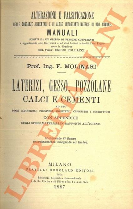 Laterizi, gesso, pozzolane, calci e cementi ad uso ...Alterazione e falsificazione delle sostanze alimentari e di altre importanti materie di uso comune - copertina