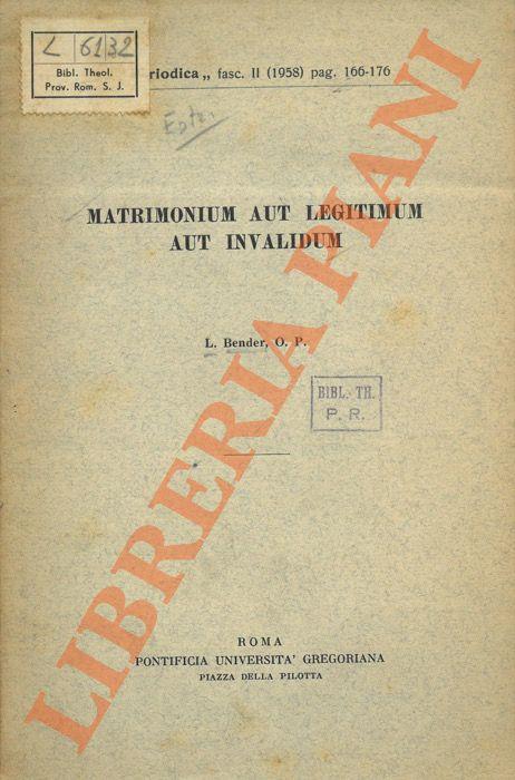 Matrimonium aut legitimum aut invalidum - copertina