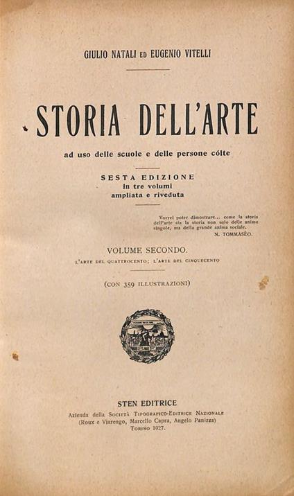 Storia dell'arte ad uso delle scuole e delle persone colte. Vol. II. L'arte del Quattrocento. L'arte del Cinquecento - copertina