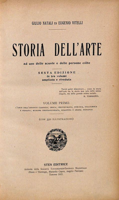 Storia dell'arte ad uso delle scuole e delle persone colte. Vol. I. L'arte dell'Oriente classico - copertina