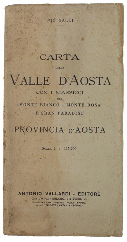 CARTA DELLA VALLE D'AOSTA con i Massicci del Monte Bianco - Monte Rosa e Gran Paradiso - PROVINCIA D'AOSTA