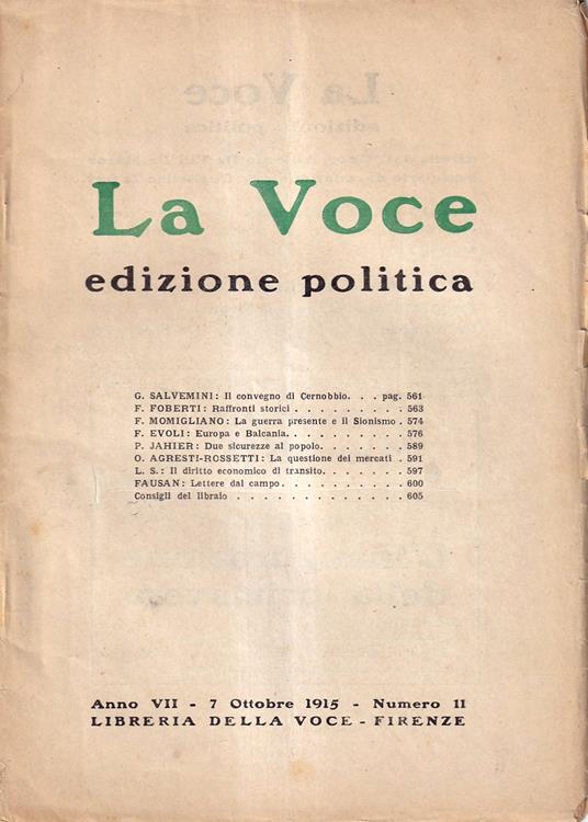 La Voce. Edizione politica - anno VII, n. 11, 7 ottobre 1915 - copertina