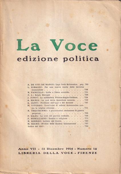 La Voce. Edizione politica - anno VII, n. 14, 31 dicembre 1915 - copertina