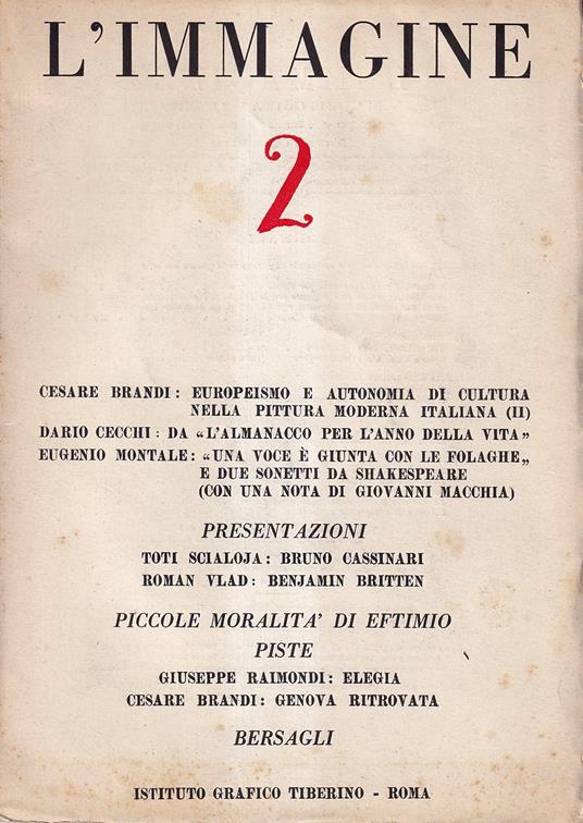 L' immagine. Rivista di arte, di critica e di letteratura - anno I, n. 2, giugno 1947 - copertina