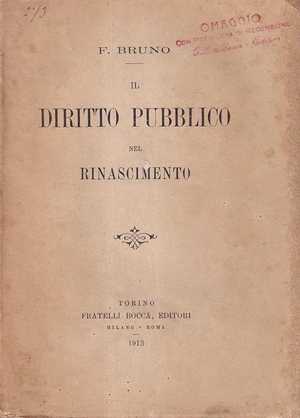 Il diritto pubblico nel Rinascimento - F. Bruno - copertina