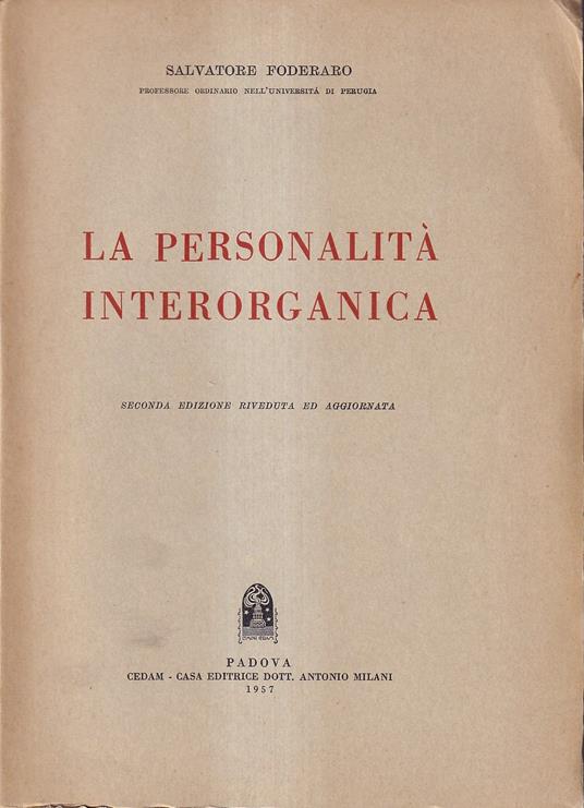La personalità interorganica - Salvatore Foderaro - copertina